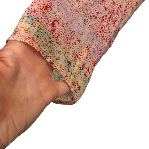 Johnny Was Silk Multi Color Tie-Front Blouse - Red, Green, Yellow sz M - Picture 5 of 11